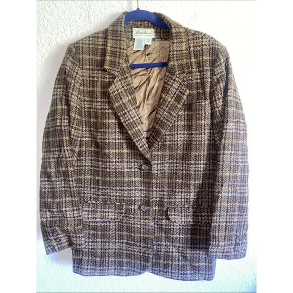 Vintage Eddie Bauer Women Wool Blazer Jacket Plaid M Preppy Country Equestrian - Picture 1 of 14